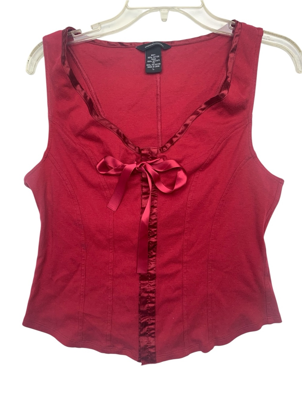 Moda International size large Women's Red Satin-Trim Sleeveless Top corset y2k